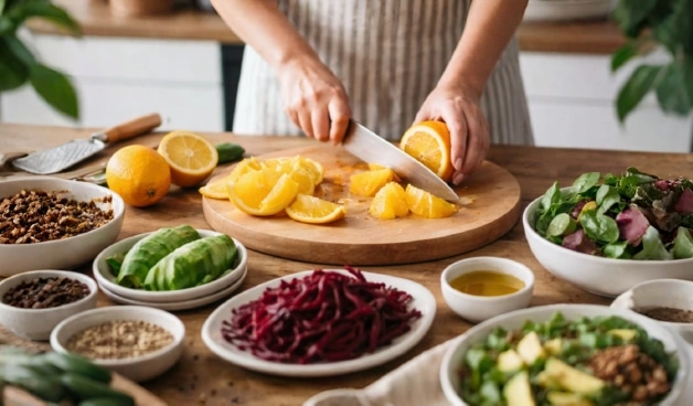 Сбалансированный рацион питания для похудения с белками, сложными углеводами, овощами и полезными жирами