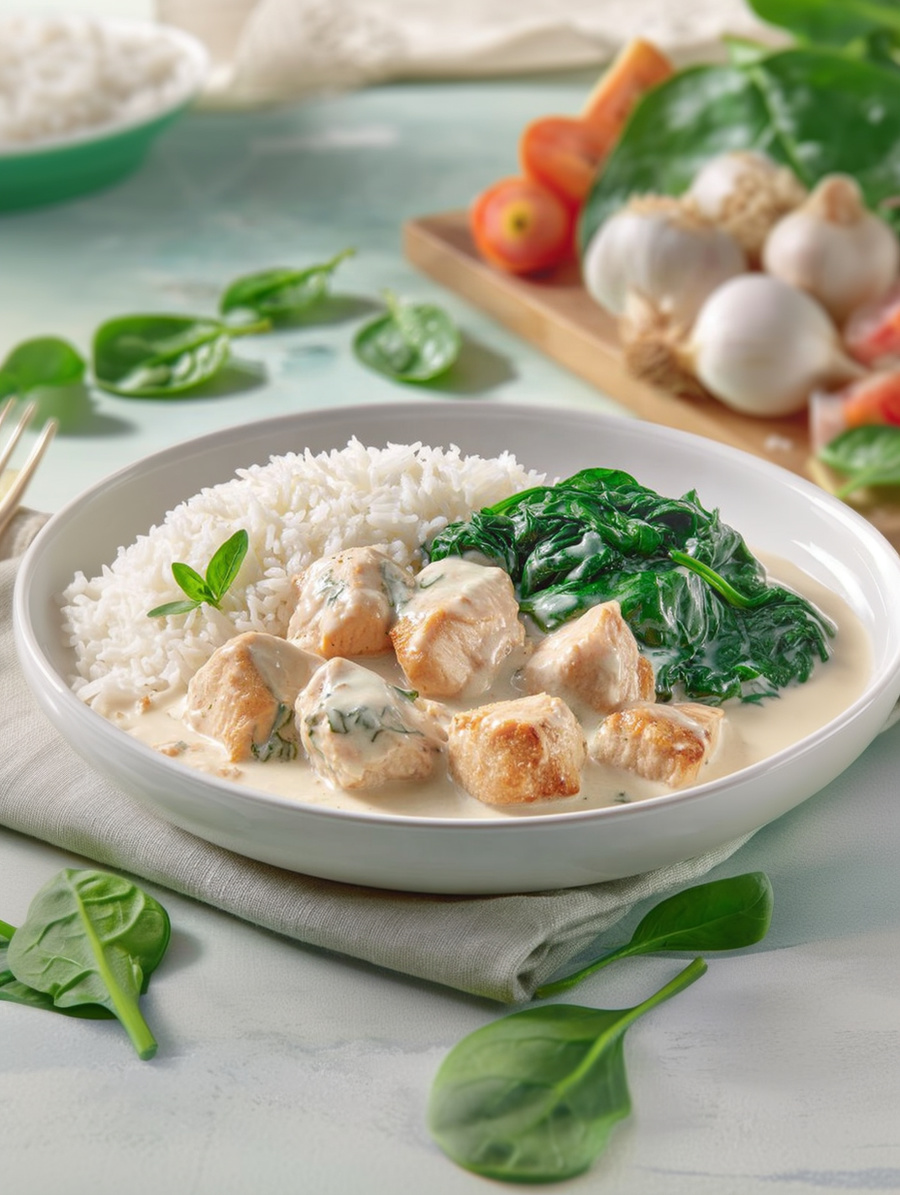 Готовое блюдо Цыплёнок сливочный соус со шпинатом для правильного питания это норма