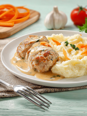 Ленивые голубцы с картофельным пюре, готовое блюдо. Правильное питание это норма