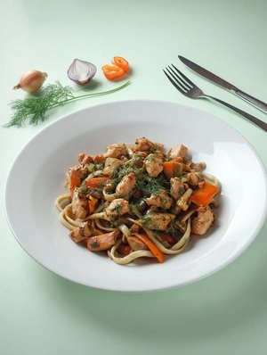 Лапша Удон с курицей и овощами