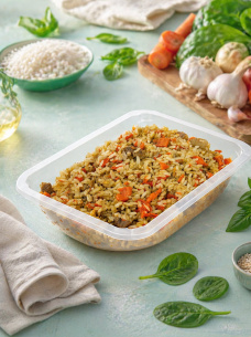 Плов из бурого риса с курицей, основное блюдо для правильного питания