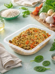 Плов из дикого риса с крупой, овощами и цыпленком