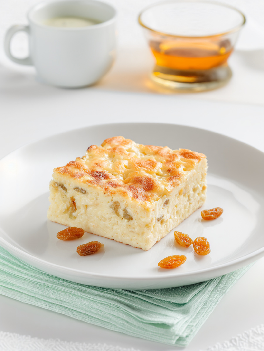 Готовое блюдо Запеканка рисовая с творогом и изюмом. Меню питания TheNorm